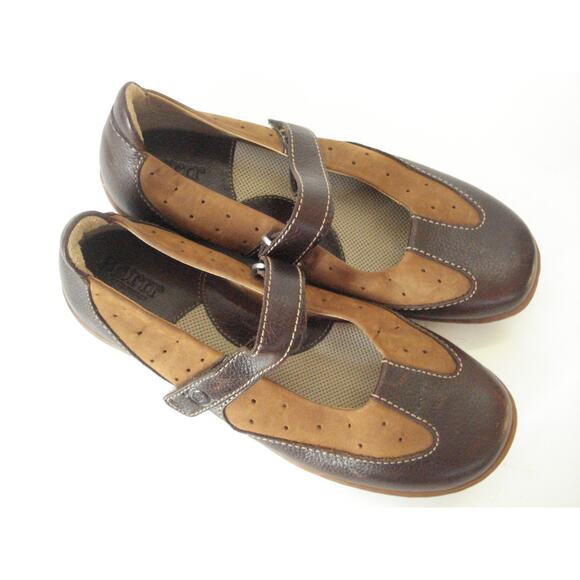 BORN DK BROWN SMOOTH & MEDIUM NUBUCK LEATHER MARY JANE FLAT SHOE US 6.5M EUR 37 - Picture 2 of 8